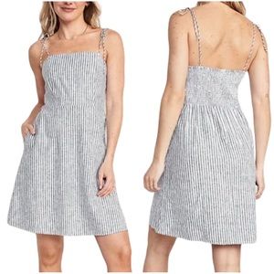 NWT Old Navy Linen Fit & Flare Blue White Pinstripe Tie-Strap Cami Dress size XL